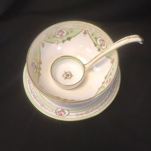 Antique Nippon Mayonnaise/Whipped Cream Bowl & Under Plate‎ w/ Ladle C. 1912